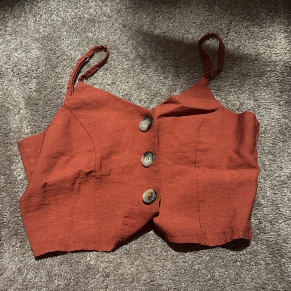 Rust Orange Button-Up Romper - Picture 3 of 4
